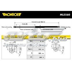 Амортизатор капота лівий ML5560 MONROE