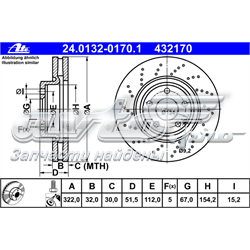 24.0132-0170.1 ATE disco do freio dianteiro