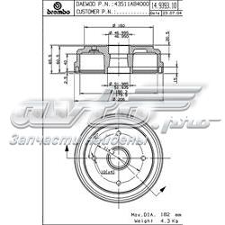 Tambor do freio traseiro 14939310 Brembo