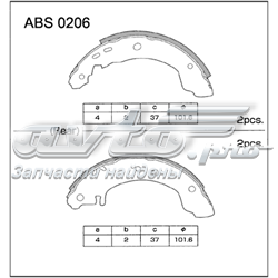 ABS0206 Allied Nippon sapatas do freio traseiras de tambor