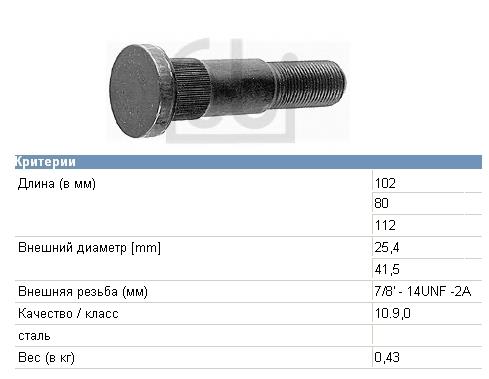 Шпилька колесная 15730823 Volvo