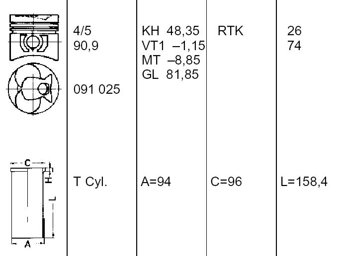 Pistão do kit para 1 cilindro, 2ª reparação ( + 0,50) para Mercedes 100 (631)