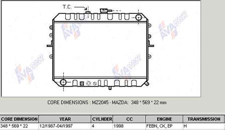 F85015200A Mazda radiador de esfriamento de motor
