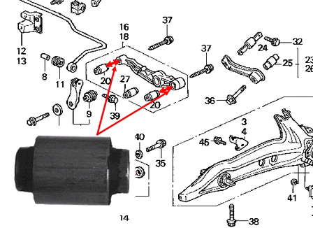 Bloco silencioso traseiro de braço oscilante transversal para Honda Civic (EG, EH)