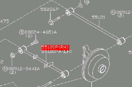 551208H510 Nissan braço oscilante inferior direito de suspensão traseira