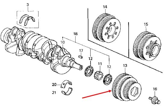 Шкив коленвала 13811P00T00 Honda