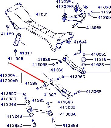 Bloco silencioso interno traseiro de braço oscilante transversal para Mitsubishi Galant (E5A, E7A, E8A)