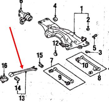Braço oscilante (tração) longitudinal inferior esquerdo/direito de suspensão traseira para Subaru Forester (S10, SF)