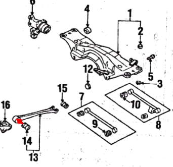 Bloco silencioso dianteiro de braço oscilante traseiro longitudinal para Subaru Forester (S10, SF)