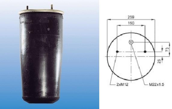 Coxim pneumático (suspensão de lâminas pneumática) do eixo 1016060 Diesel Technic