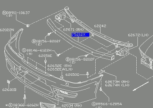 Усилитель переднего бампера 752122J035 Nissan