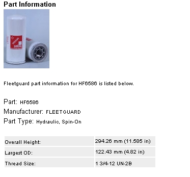 HF6586 Fleetguard фильтр гидравлической системы