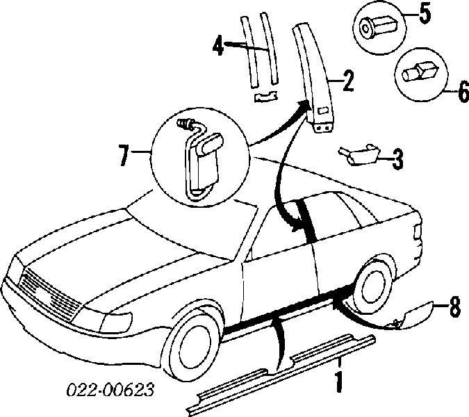 Накладка (молдинг) порога наружная правая на Audi A6 4A, C4