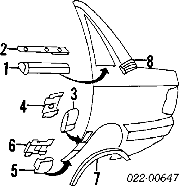Молдинг крыла заднего левого на Audi 100 4A, C4