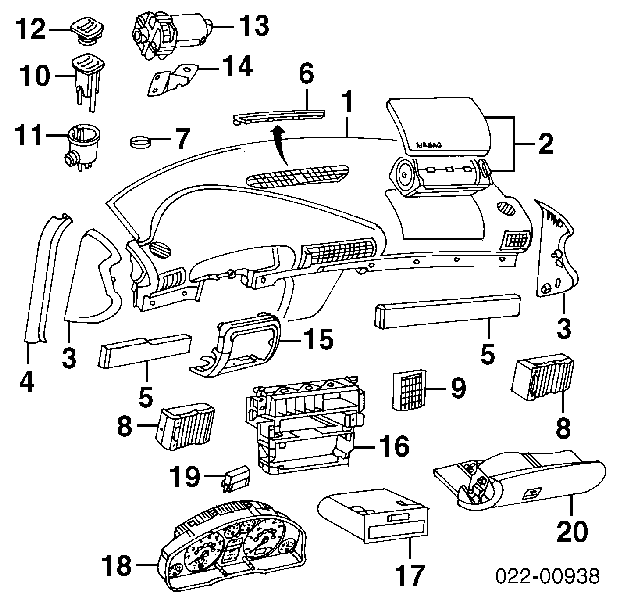 Панель салона передняя "торпедо" на Audi A4 B5 