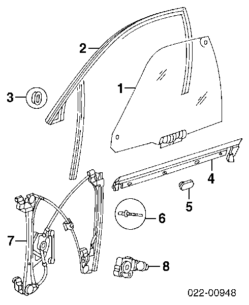 Mecanismo de acionamento de vidro da porta dianteira esquerda para Audi A4 (8D2)
