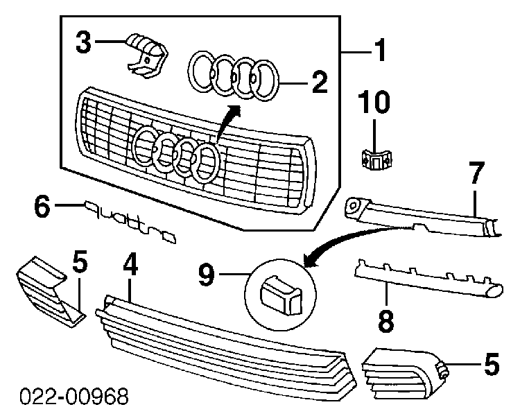 Ресничка (накладка) левой фары на Audi A6 4A, C4