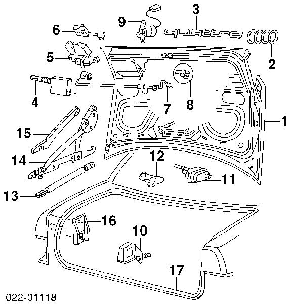 Motor acionador de abertura/fechamento de porta-malas (de 3ª/5ª porta traseira) para Audi A6 (4A, C4)