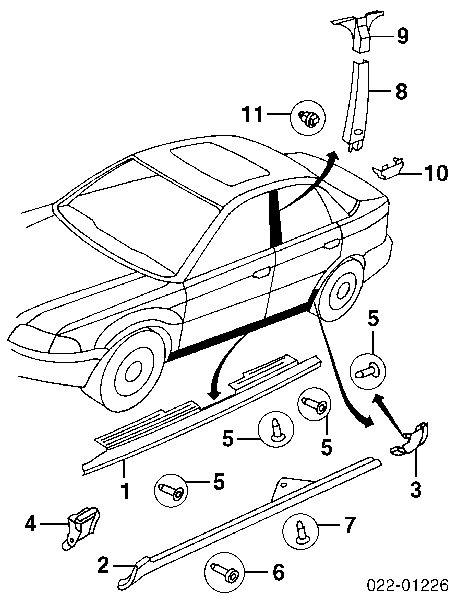 Накладка (молдинг) порога наружная левая на Audi A6 4B, C5