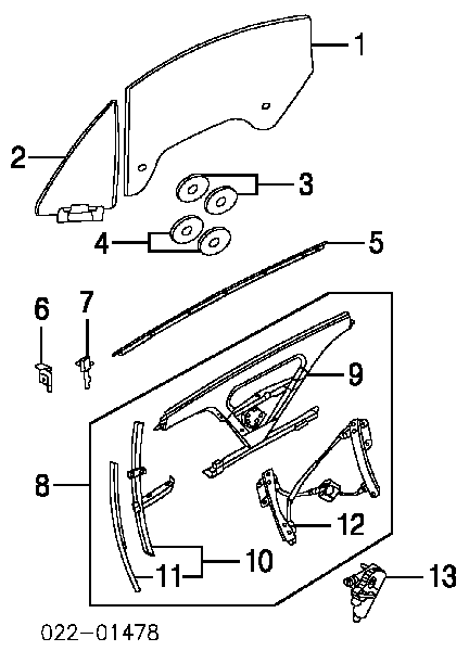 Mecanismo de acionamento de vidro da porta dianteira esquerda para Audi TT (8N3)