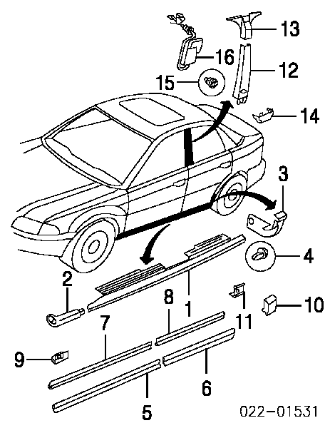 Накладка (молдинг) порога наружная левая на Audi A4 B5 