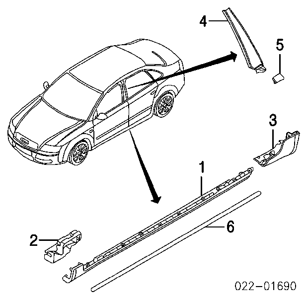 Накладка (молдинг) порога наружная левая на Audi A4 B6 