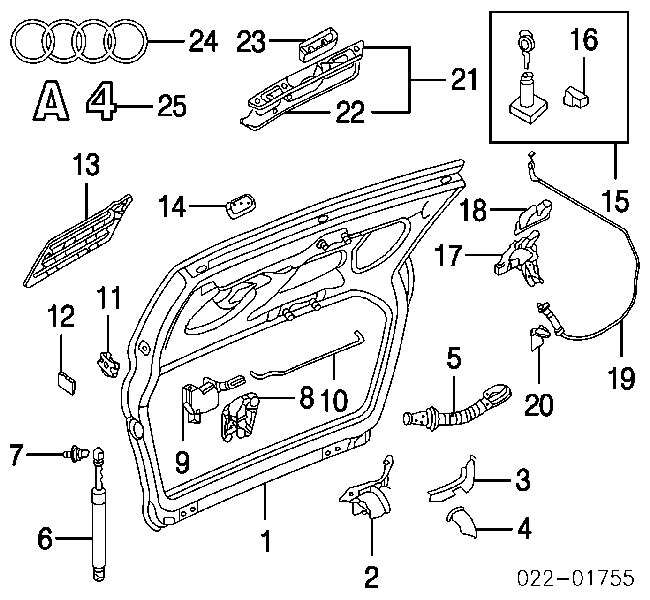 Amortecedor de tampa de porta-malas (de 3ª/5ª porta traseira) para Audi A4 (8E5)