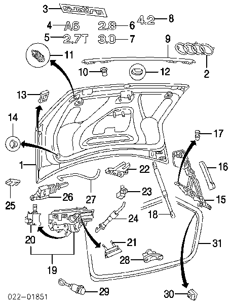 Личинка замка багажника (двери 3/5-й задней) на Audi A6 4B, C5