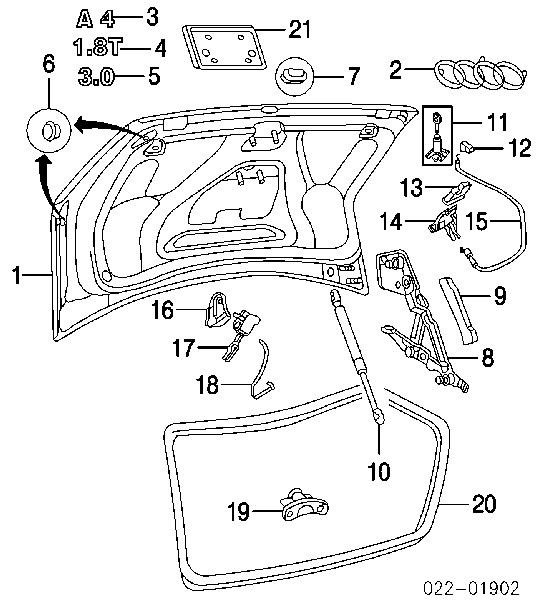 Motor acionador de abertura/fechamento de porta-malas (de 3ª/5ª porta traseira) para Audi A6 (4B, C5)