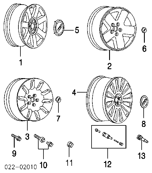 Discos de roda de aleação ligeira (de aleação ligeira, de titânio) para Audi A8 (4E2, 4E8)