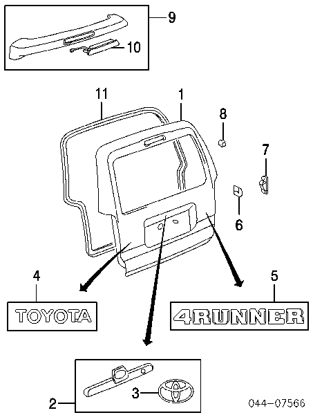 Porta traseira (3ª/5ª porta-malas (tampa de alcapão) para Toyota 4Runner (GRN21, UZN21)
