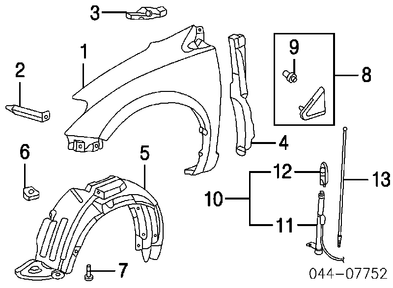 Cápsula (prendedor) de fixação do forro do pára-choque do pára-lama dianteiro para Toyota Auris (E15)