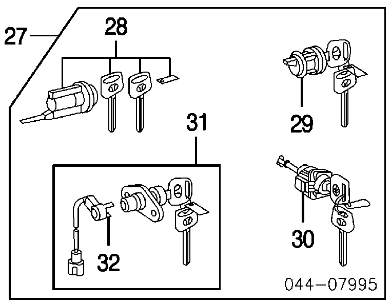 Замок дверей и зажигания с ключами, комплект на Toyota 4Runner GRN21, UZN21