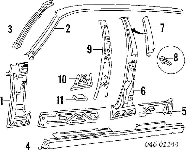 Montante central direito de carroçaria para Volkswagen Passat (B3, B4, 3A5, 351)