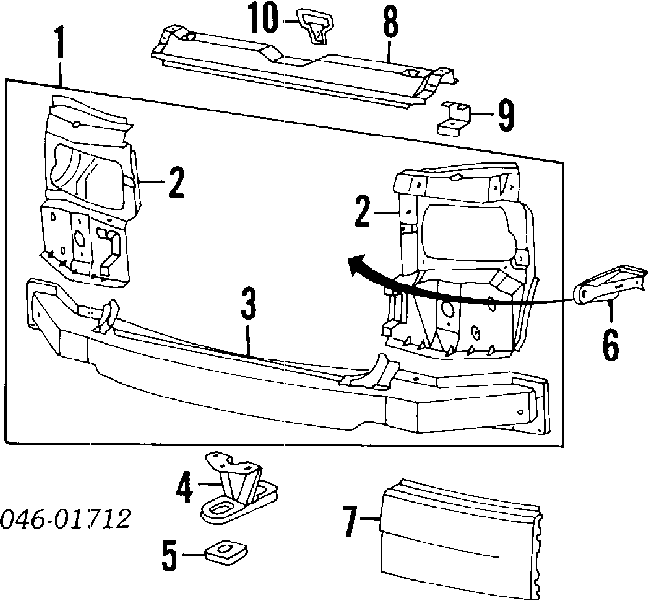 Suporte inferior do radiador (painel de montagem de fixação das luzes) para Volkswagen Transporter (70XB, 70XC, 7DB, 7DW)