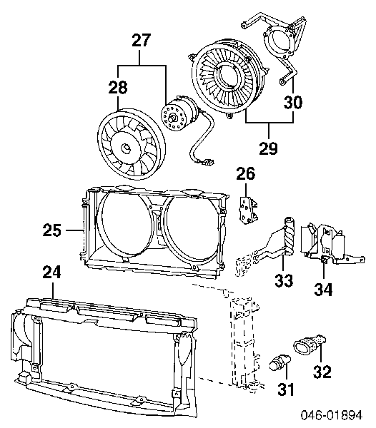 Ventilador (roda de aletas) do radiador de esfriamento direito para Audi 100 (4A, C4)
