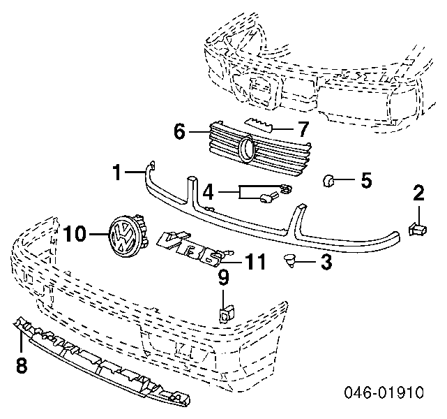 Grelha central do pára-choque dianteiro para Volkswagen Passat (B3, B4, 3A5, 351)