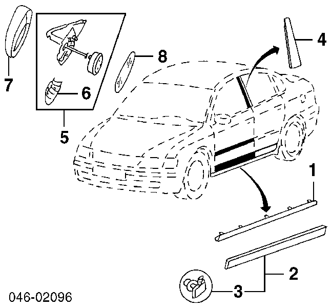 Moldura da porta dianteira esquerda superior para Volkswagen Passat (B5, 3B3)