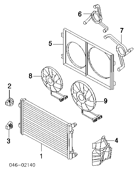 Difusor do radiador de esfriamento, montado com motor e roda de aletas 1C0121206A VAG