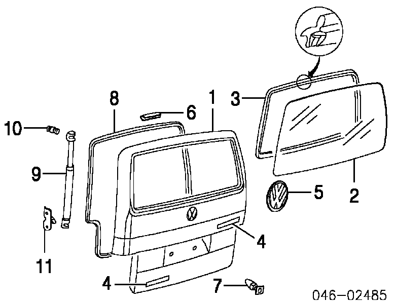 Compactador da porta traseira (na carroçaria) para Volkswagen Transporter (70XB, 70XC, 7DB, 7DW)