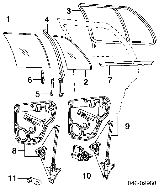 Mecanismo de acionamento de vidro da porta traseira esquerda para Volkswagen Bora (1J2)