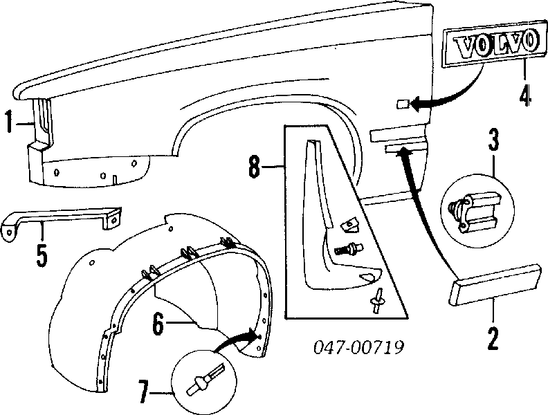 Guarda-barras direito do pára-lama dianteiro para Volvo 850 (LS)