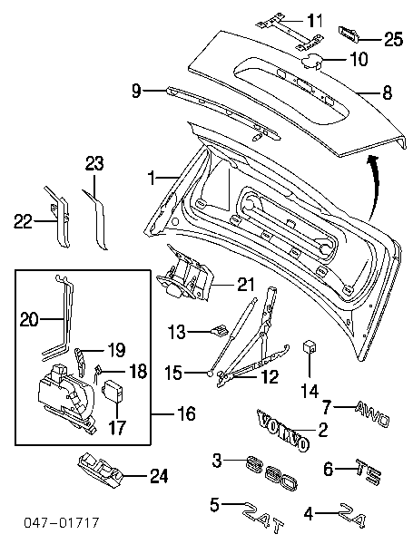 Amortecedor de tampa de porta-malas (de 3ª/5ª porta traseira) para Volvo S60 (RS, RH)