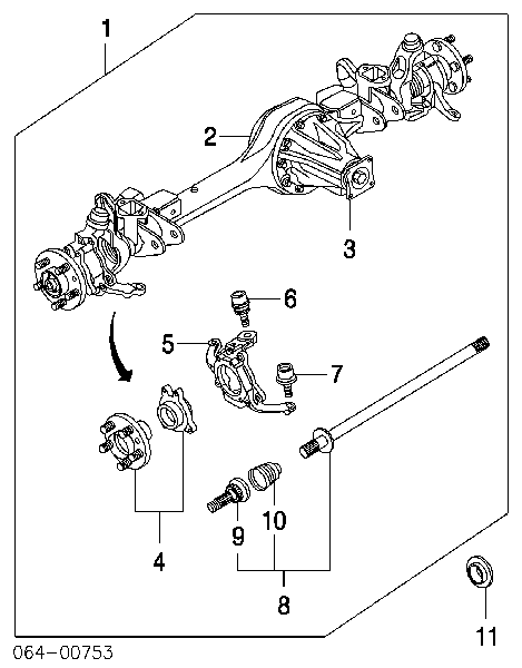 Pino moente (extremidade do eixo) dianteiro esquerdo para Land Rover Discovery (LJ ,LT)