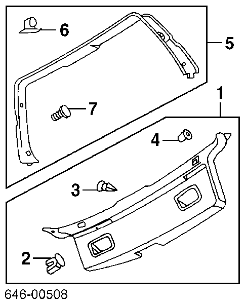 Cápsula (prendedor) de fixação de revestimento de tampa de porta-malas 4A0867276A VAG/Audi