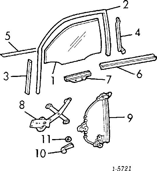 Mecanismo de acionamento de vidro da porta dianteira direita para Opel Kadett (33, 34, 43, 44)