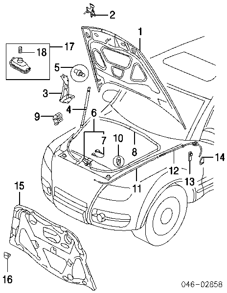 Cápsula (prendedor) de isolador térmico da capota para Volkswagen Transporter (7HA, 7HH, 7EA, 7EH)