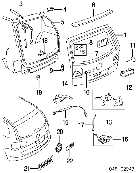 Fecho de vidro de porta-malas (de 3ª/5ª porta traseira (de tampa de alcapão) para Volkswagen Touareg (7LA)