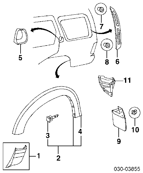 Expansor esquerdo (placa sobreposta) de arco do pára-lama traseiro para Nissan Pathfinder (R50)