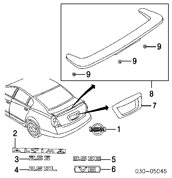 Спойлер крышки багажника на Nissan Altima L31 